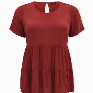 Torrid Large Red Shirred Hem Tiered Short Sleeve Flowy Top Size 0